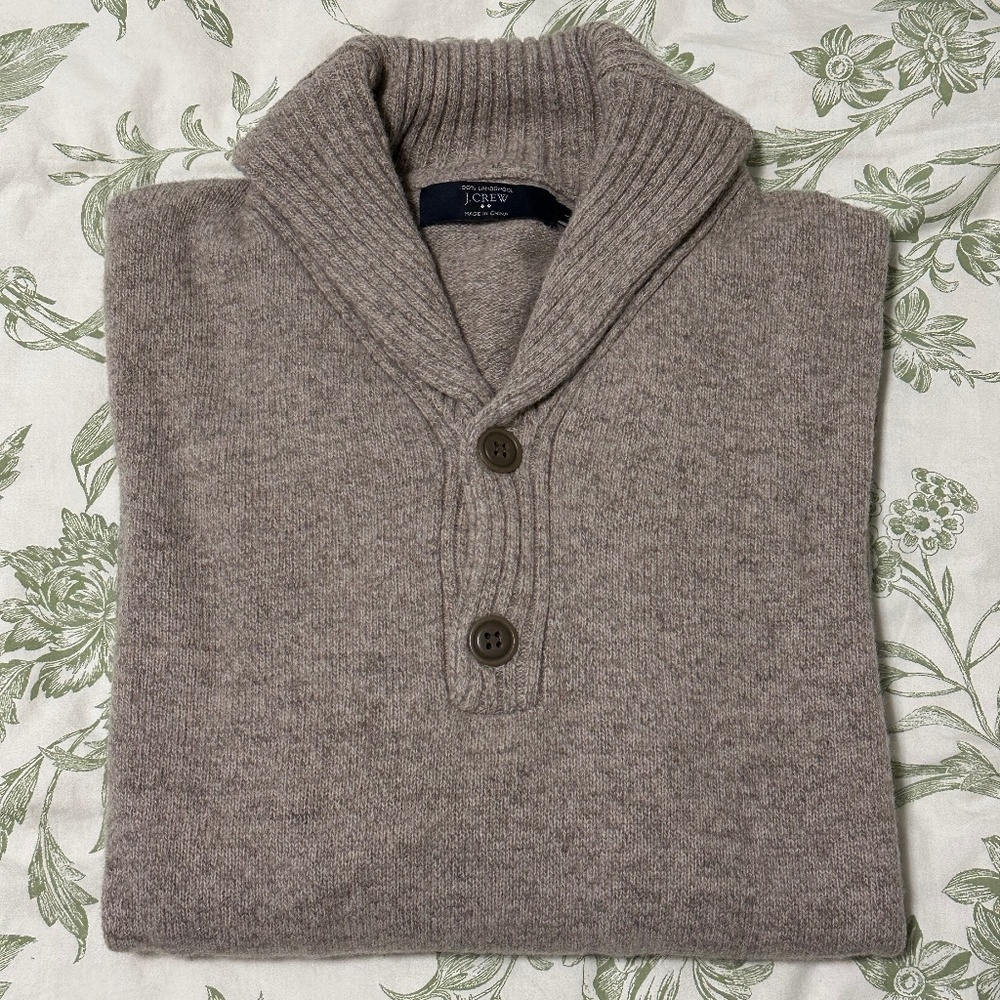 J. Crew Shawl Collar 100% Lambswool Sweater Size L
